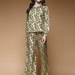 SELVIA Off White & Khaki Printed Co-Ord Set-image-84