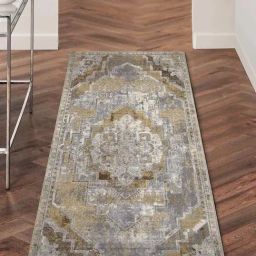 Obsessions Golden Polyester Medallion Neo Classical Bedside Runner-15