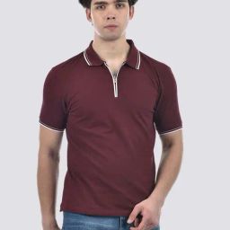 Camla Maroon Cotton Regular Fit Polo T-Shirts-image-0