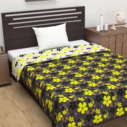Divine Casa Grey & Yellow Floral AC Room 110 GSM Single Bed Dohar-image-37