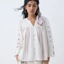 Bombay Paisley by Westside Off-White Embroidered Cotton Top-picture-3