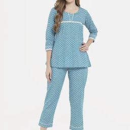 Meeranshi Aqua Blue Printed Top Pyjama Set-picture-46