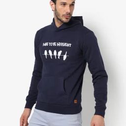 Campus Sutra Blue Cotton Regular Fit Printed Hooded Sweatshirt-image-35
