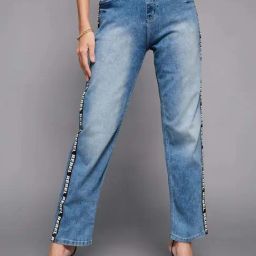 Miss Chase Light Blue Look Blast Effect Twill Tape Detailing Regular Length Stretchable Denim Jeans-picture-28