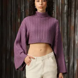 High Star Purple Self Design Crop Sweatshirt-image-66