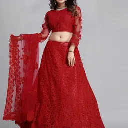 Warthy Ent Embroidered Thread Work Semi-Stitched Lehenga & Unstitched Blouse With Dupatta-image-79