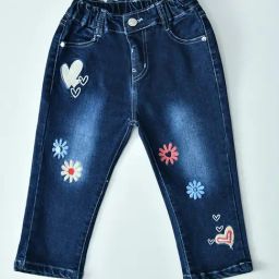 Bella Moda Girls Navy Denim Embroidered Comfort Fit Jeans-picture-30
