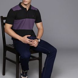 Louis Philippe Jeans Striped Polo Collar Pure Cotton Slim Fit T-shirt-image-10