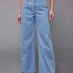 Miss Chase Light Blue Straight Fit High Rise Clean Look Regular Length Non Stretchable Denim Jeans-image-76