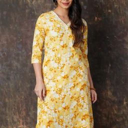 Melange By Lifestyle Mustard Regular Fit Floral Print Kurtas-picture-28