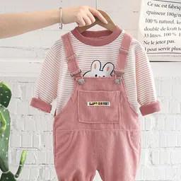 INCLUD Girls Striped Long Sleeves Sweatshirt With Dungaree Set-picture-38