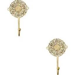 IndianShelf Gold Toned 2 Piece Brass Floral Wall Hooks Door Hanger-picture-24