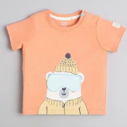 Ed-A-Mamma Unisex Orange Organic Cotton Printed T-Shirt-image-65