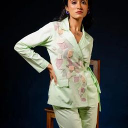 Anuja Banthia Pista Green Ferns In Forest Blazer with Pant-image-41