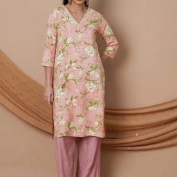 Melange By Lifestyle Pink Regular Fit Floral Print Kurtas-image-70