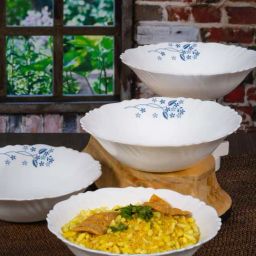 Cello White & Blue Opalware Snack Bowl (0.42 L) - Set of 4-picture-4