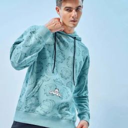 Bewakoof Official Garfield Merchandise Green Relaxed Fit Graphic Print Oversized Hooded Sweatshirt-image-75