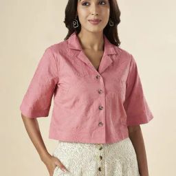 Akkriti by Pantaloons Pink Cotton Embroidered Crop Top-image-12