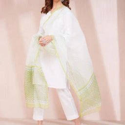 Fabindia Green Cotton Silk Printed Dupatta-image-15