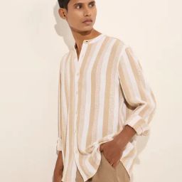 ETA by Westside Beige Stripe Printed Relaxed-Fit Cotton Shirt-image-75