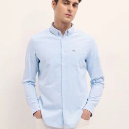 The Bear House Blue Cotton Slim Fit Striped Shirt-image-18