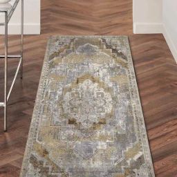 Obsessions Golden Polyester Medallion Neo Classical Bedside Runner-37