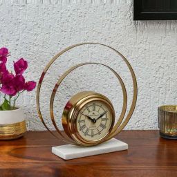 @home Gold Steel Dual Round Table Clock-image-20