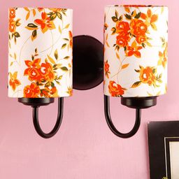 Devansh White & Orange Printed Traditional Wallchiere Lamp with Shade image 3