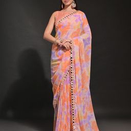 DIVASTRI Mirror Work Poly Georgette Saree-picture-13