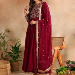 Vaamsi Maroon Embroidered Anarkali Kurta With Dupatta-image-8