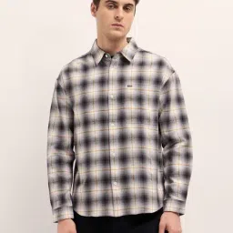 The Bear House Grey Cotton Relaxed Fit Checks Shirt-picture-5
