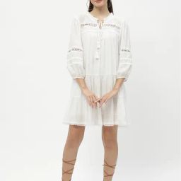 MADAME Off White Self Design A Line Dress-image-47