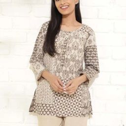Fabindia Grey Cotton Printed Straight Short Kurti-image-14