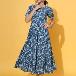 DECKEDUP Blue Floral Print Midi Dress-image-91