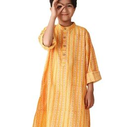 Fabindia Kids Yellow Printed Full Sleeves Kurta-image-78