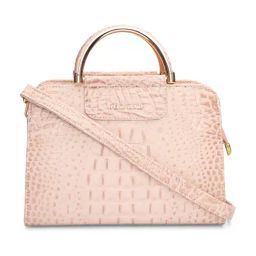 PELLE LUXUR Peach Textured Medium Viviana Satchel Handbag-image-14