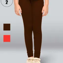 Lyra Kids Brown & Red Skinny Fit Leggings (Pack of 2)-16