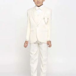 Kids Island Boys Yellow & White Jacquard Full Sleeves Suit Set-picture-36