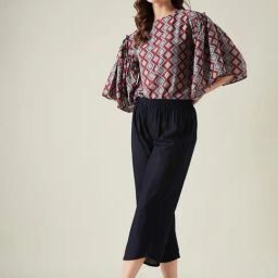 The Kaftan Company Navy & Red Geometric Print Top With Crop Pants image 3