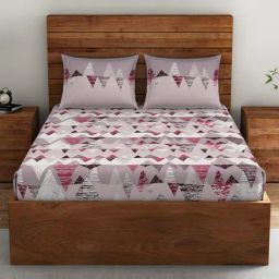 Spaces Geometric Purple 132 TC Cotton Double Bed Sheet with 2 Pillow Covers-image-73