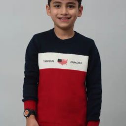 Cantabil Kids Red Color Block Full Sleeves Sweater-image-23