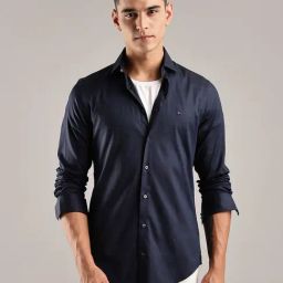 TOMMY HILFIGER Navy Slim Fit Cotton Shirt-image-80