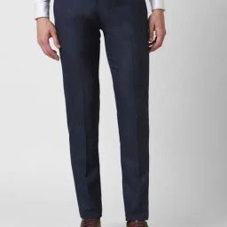 Peter England Navy Slim Fit Texture Trousers-image-55