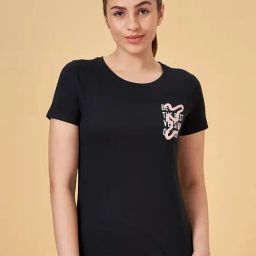 Ajile by Pantaloons Black Cotton Printed Sports T-Shirt-image-87