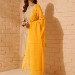 Fabindia Mustard Silk Blend Woven Dupatta-picture-17