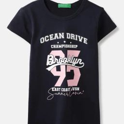 United Colors of Benetton Girls Blue Cotton Printed T-Shirt-image-71