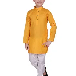 Pro-Ethic Style Developer Kids Yellow & White Solid Full Sleeves Kurta with Pyjamas-image-88
