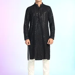 Prakatha Men Embroidered Regular Sequinned Kurta with Trousers-44