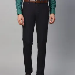 Blackberrys Men Navy Blue B-95 Slim Fit Self Design Formal Trousers-picture-32