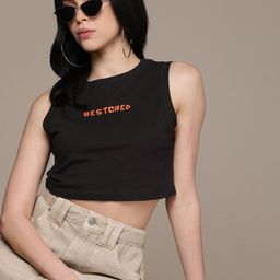The Roadster Life Co. Typography Printed Sleeveless Crop T-shirt-image-84
